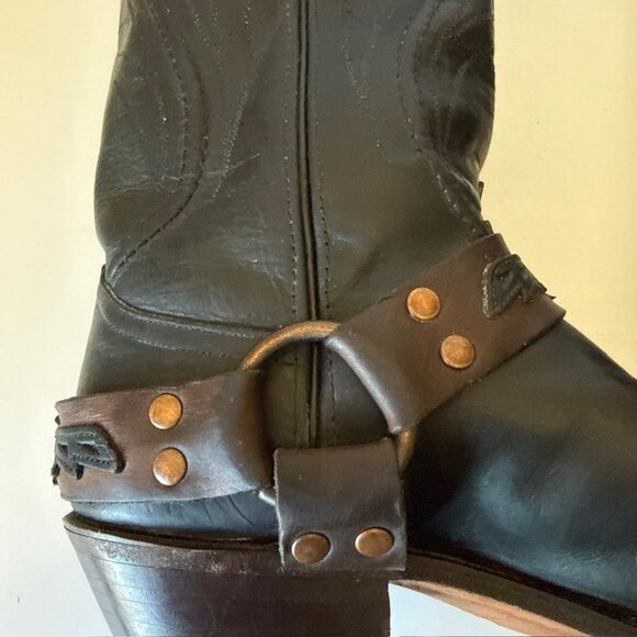 CODE WEST Mens SZ 9.5 Black Leather Ring Harness Motorcycle Western Biker Boots - Picture 13 of 16